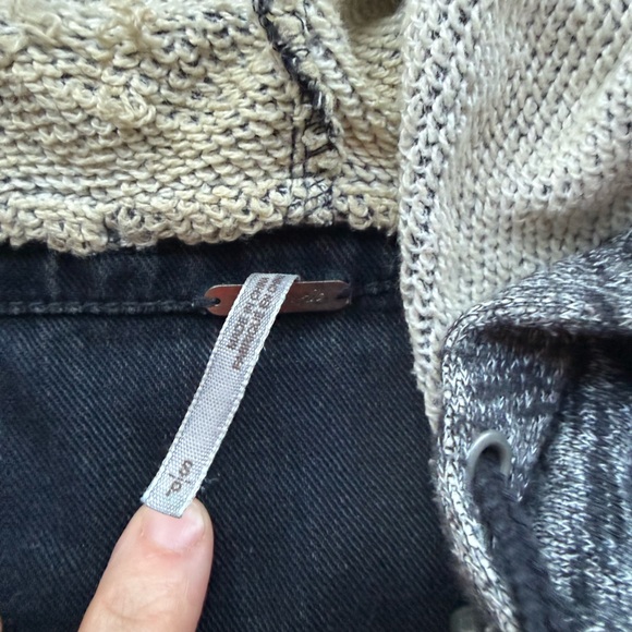Free People Denim Jacket with Gray Sleeves and Hood - Picture 7 of 7